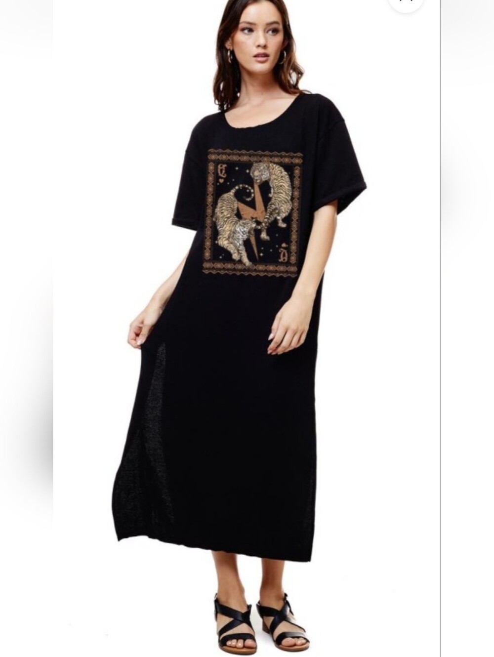 NEW Black 'Tiger" Graphic Maxi T-Shirt Dress